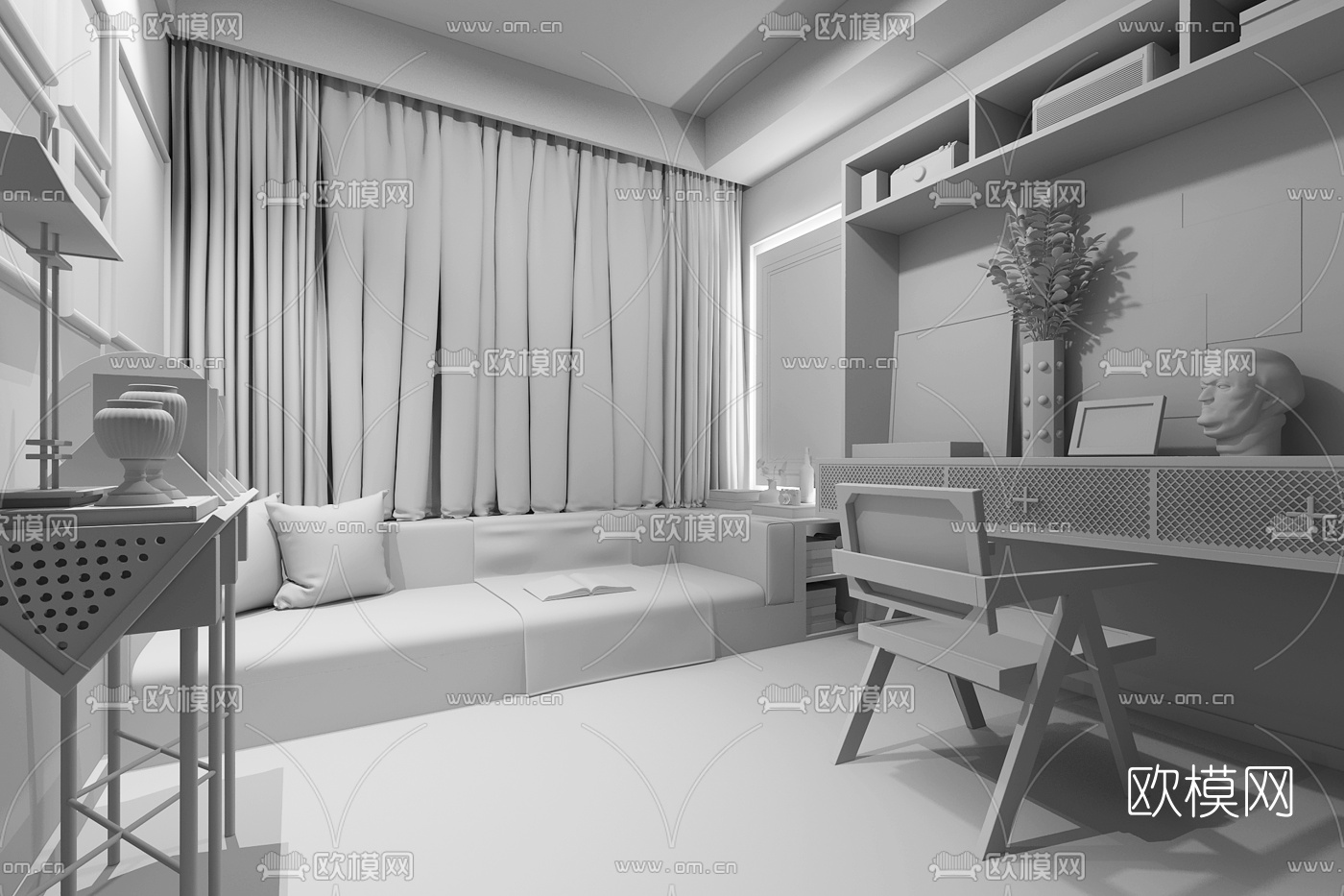 羽果设计 现代书房3d模型