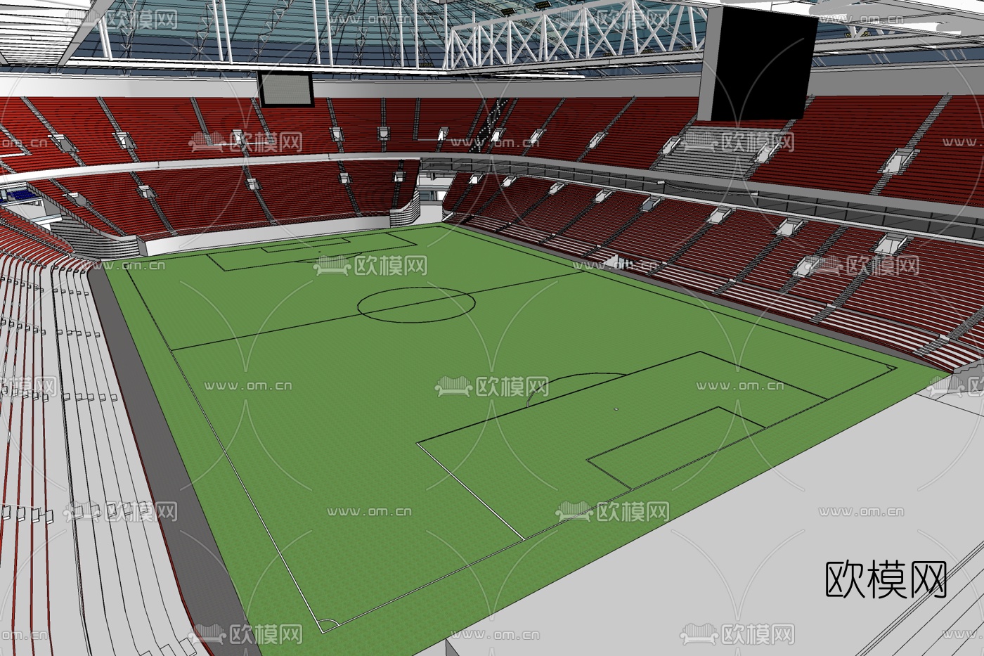 现代室内足球场免费su模型下载