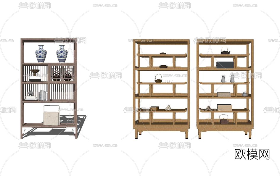 新中式博古架组合su模型下载
