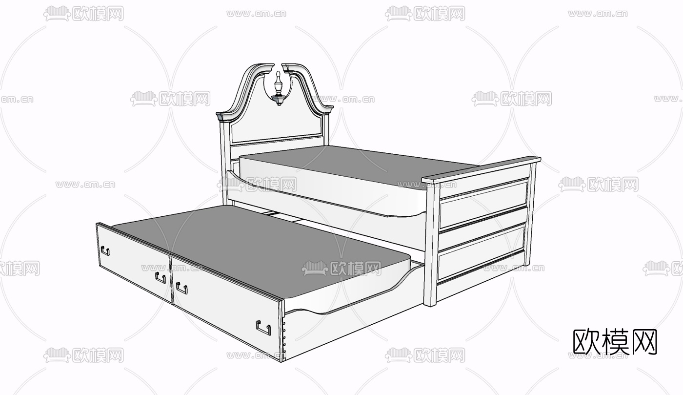 现代实木单人床免费su模型