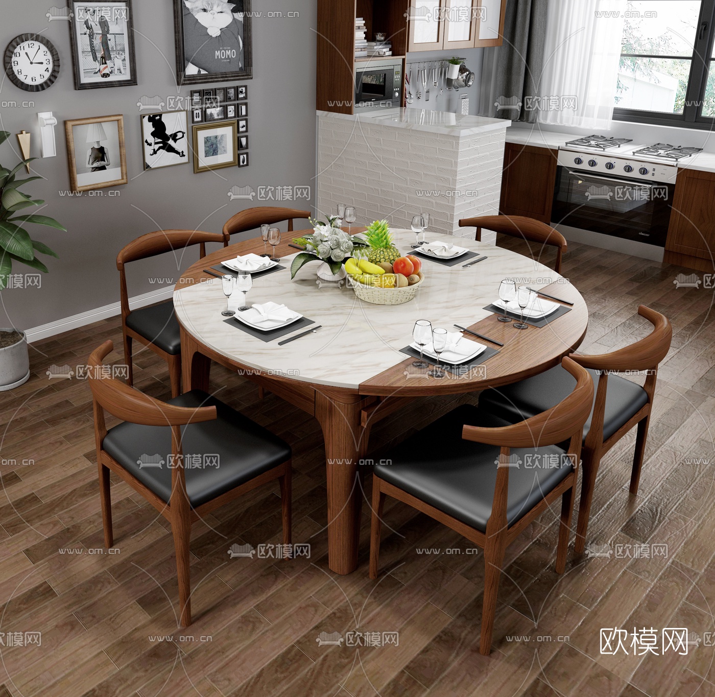 北欧实木餐桌椅3d模型