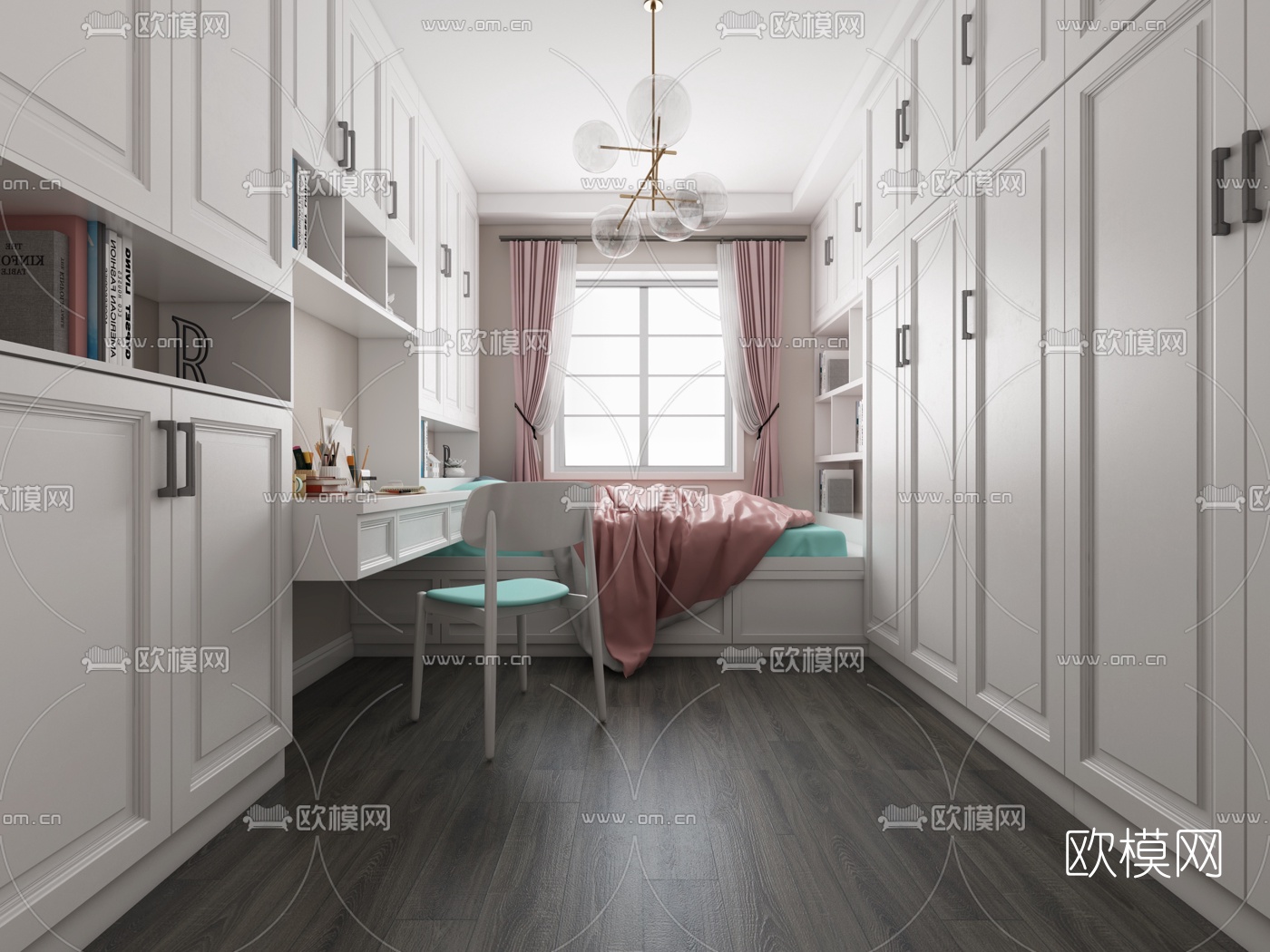 简欧榻榻米卧室书房3d模型下载