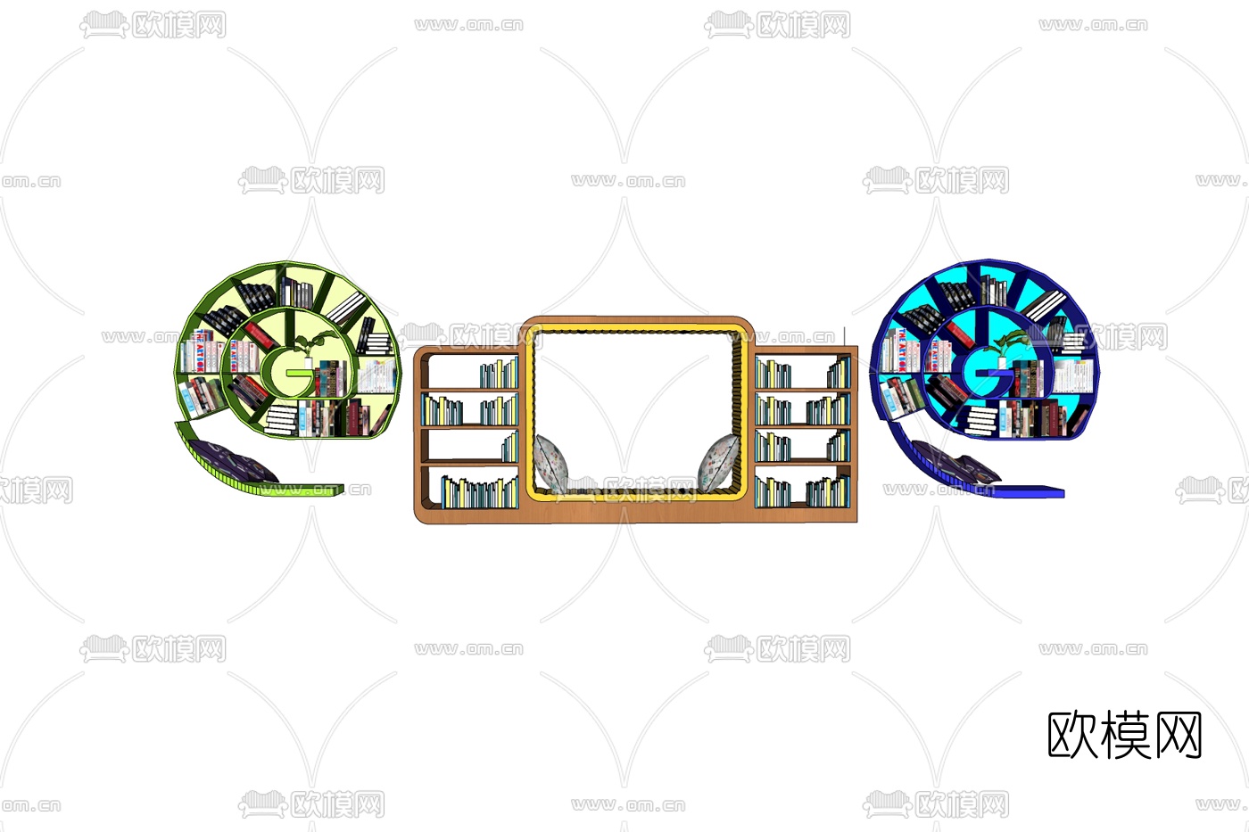 现代实木书柜免费su模型下载