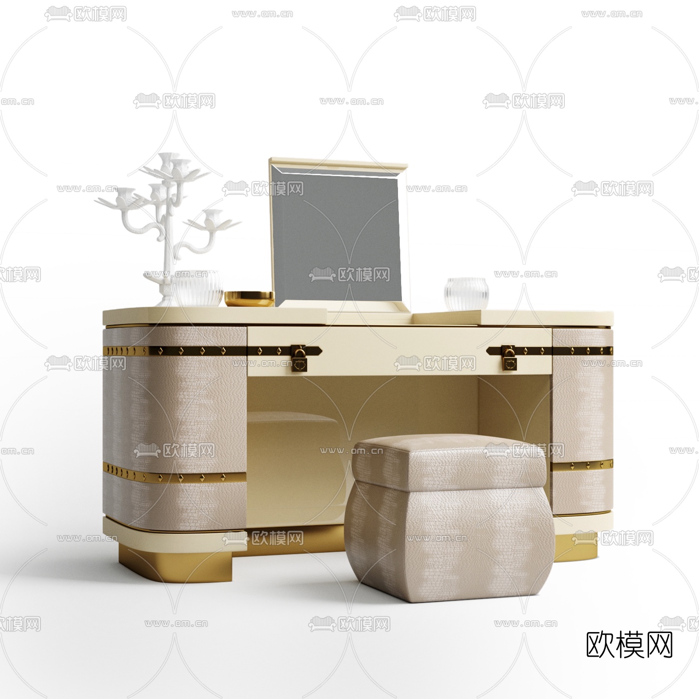 现代轻奢梳妆台3d模型下载（渲染图1）