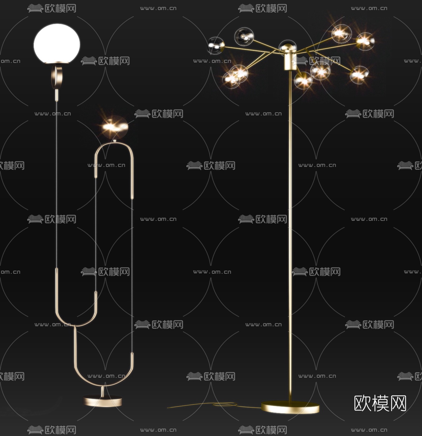 现代金属落地灯组合3d模型下载（渲染图2）
