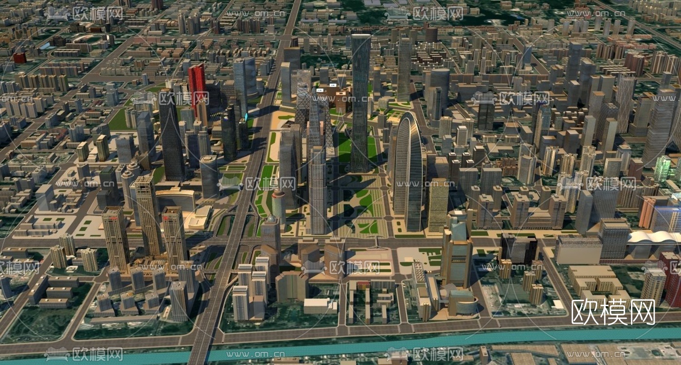 现代城市建筑鸟瞰3d模型下载（渲染图1）