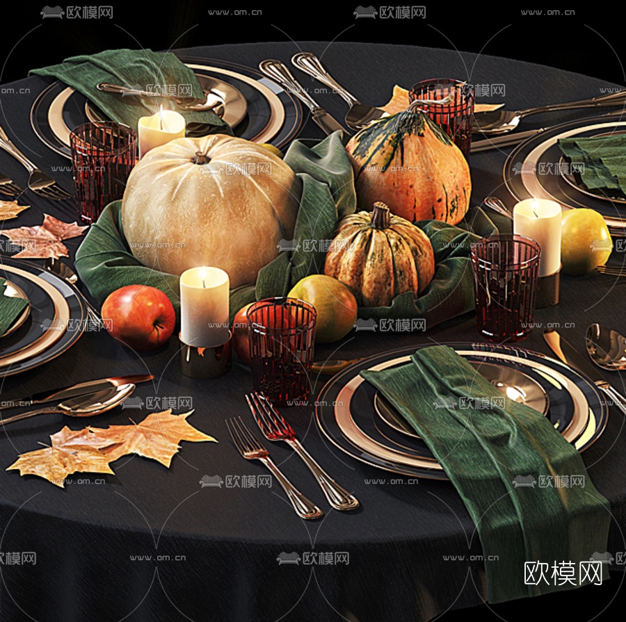 美式食物刀叉餐具3d模型下载（渲染图2）