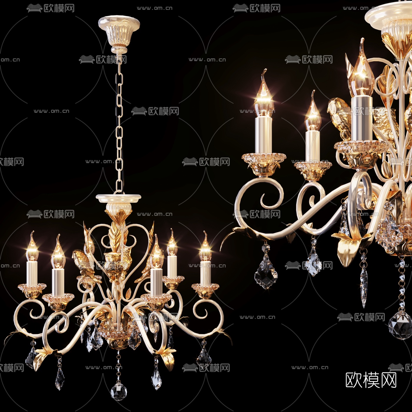 欧式金属烛台吊灯3d模型下载