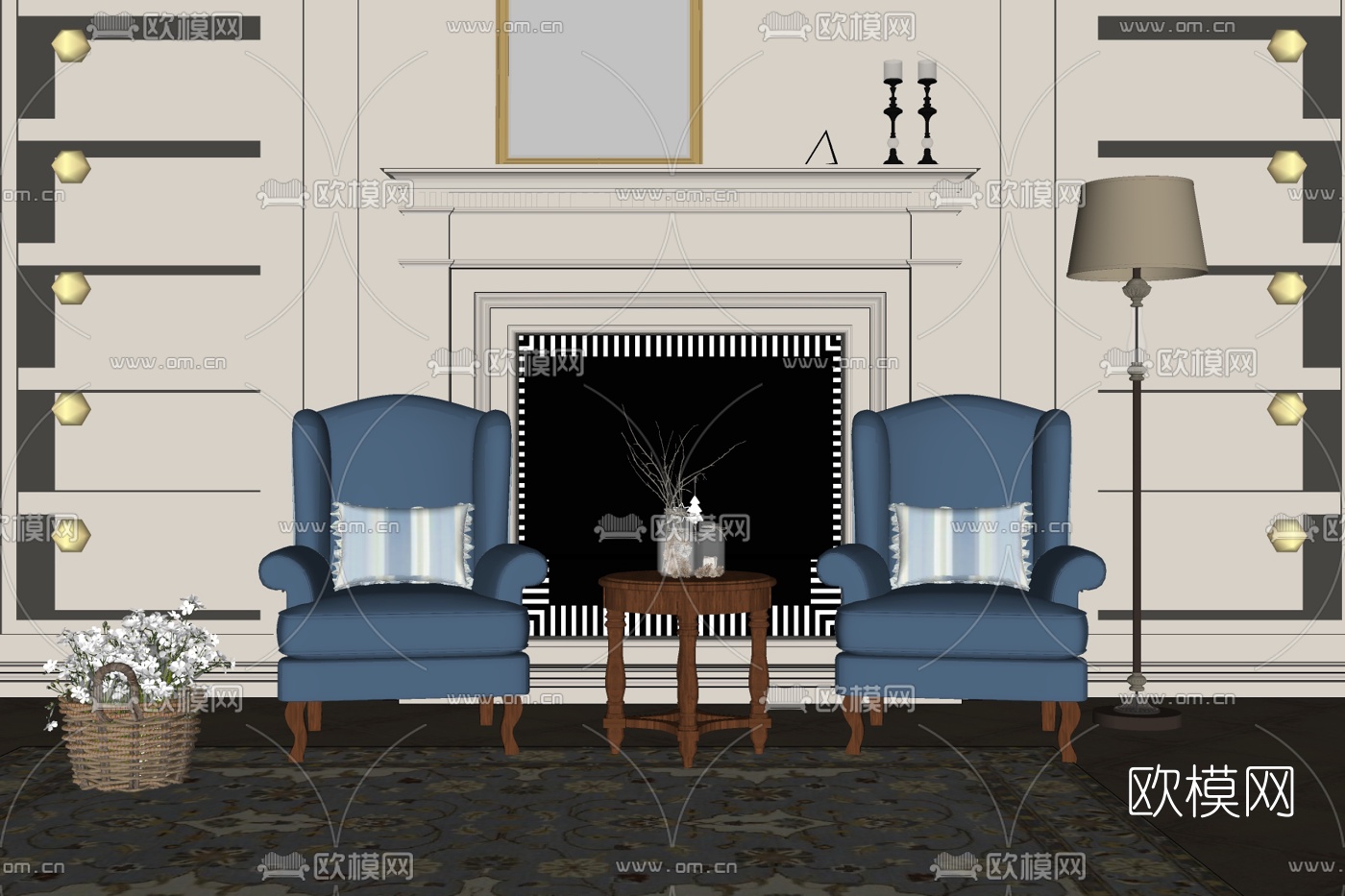 欧式布艺休闲桌椅免费su模型下载