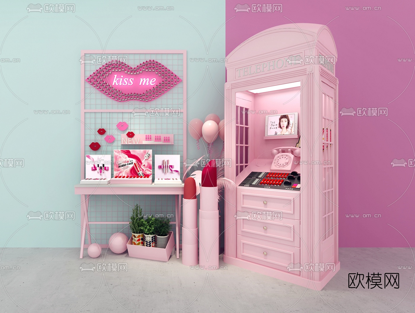 北欧网红化妆品展台展柜3d模型