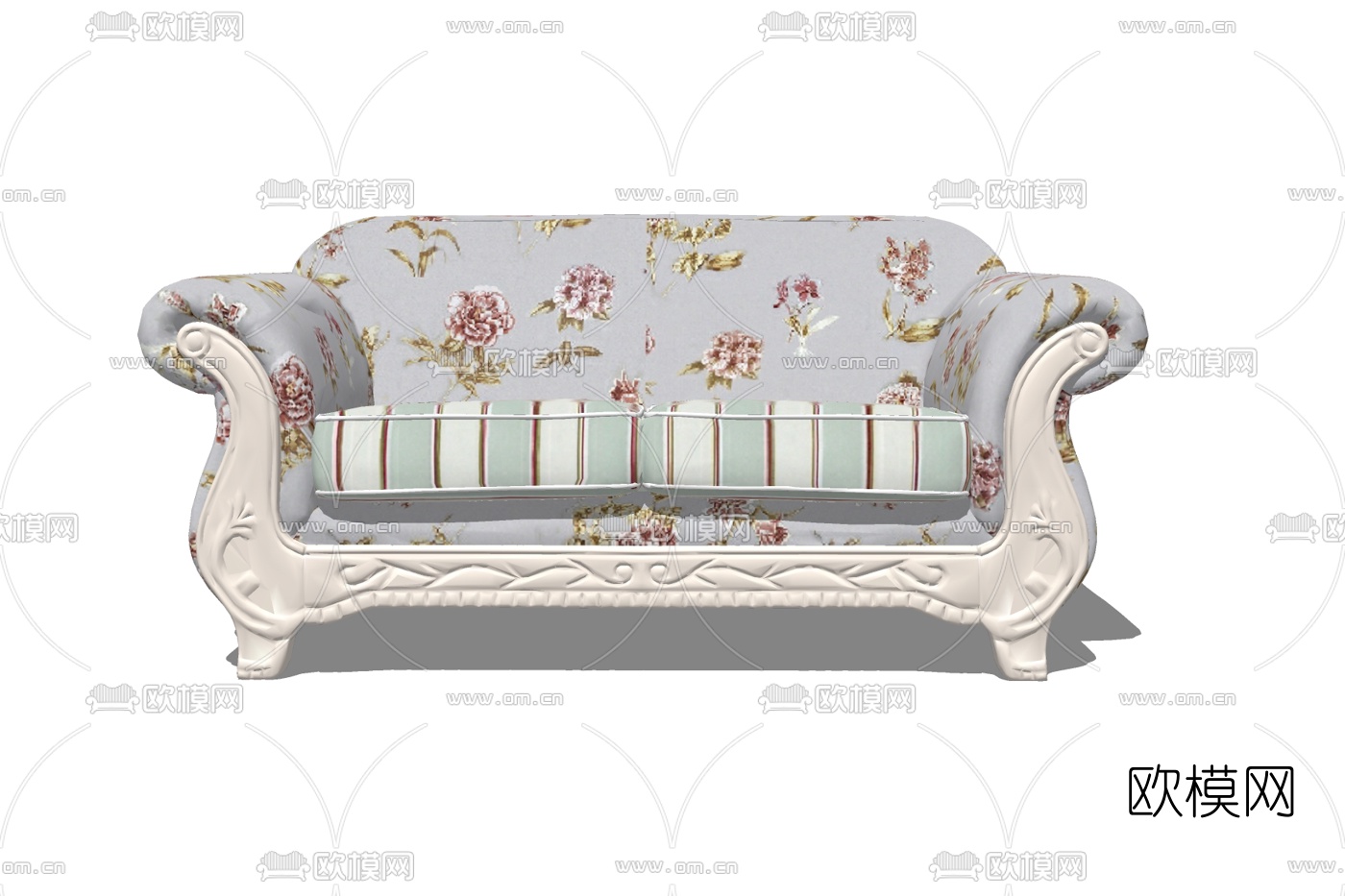 欧式布艺双人沙发免费su模型下载