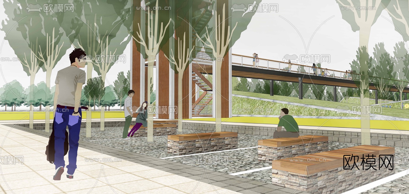 现代公园景观su模型下载（渲染图2）