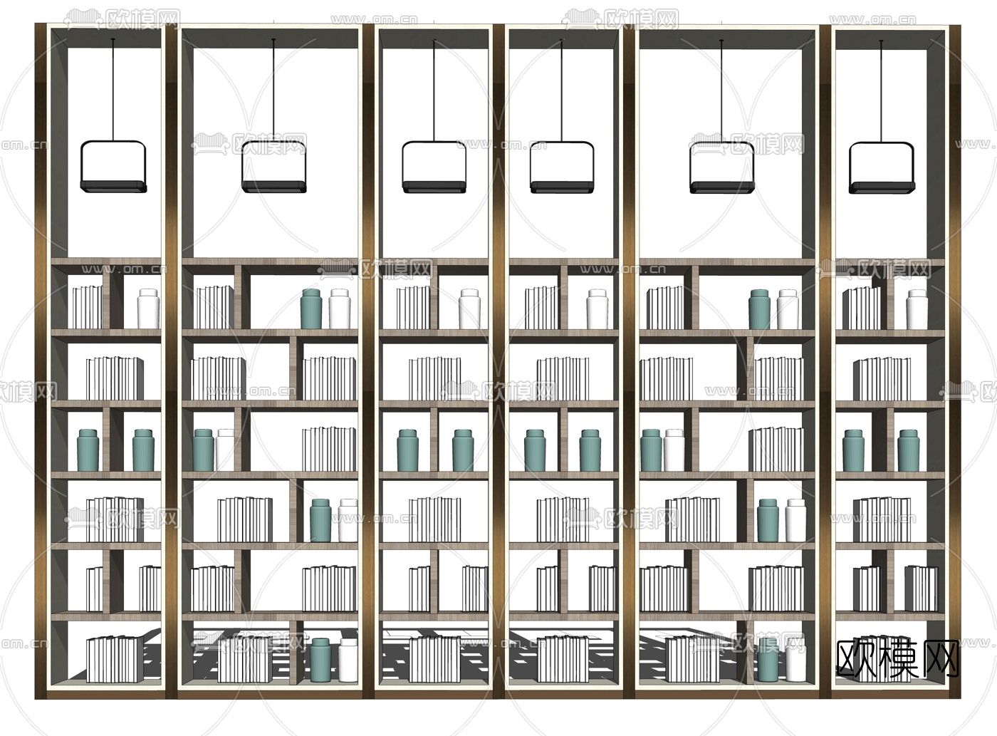 现代实木书架su模型下载