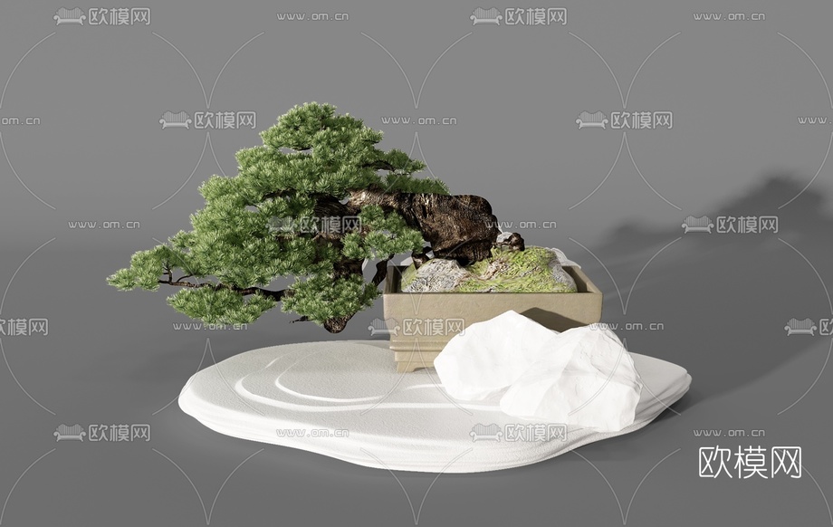 中式松树盆栽3d模型下载
