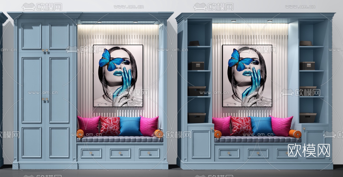 简欧多功能鞋柜组合3d模型