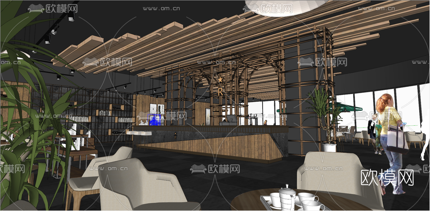 现代星巴克咖啡厅su模型