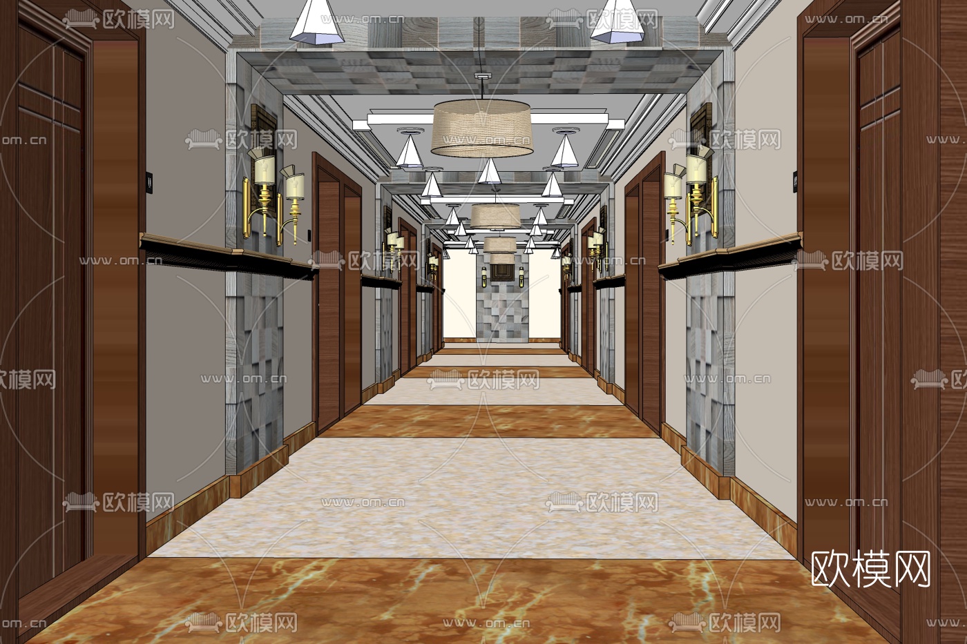 现代酒店走廊过道免费su模型下载_ID10356259_sketchup模型下载-欧模网