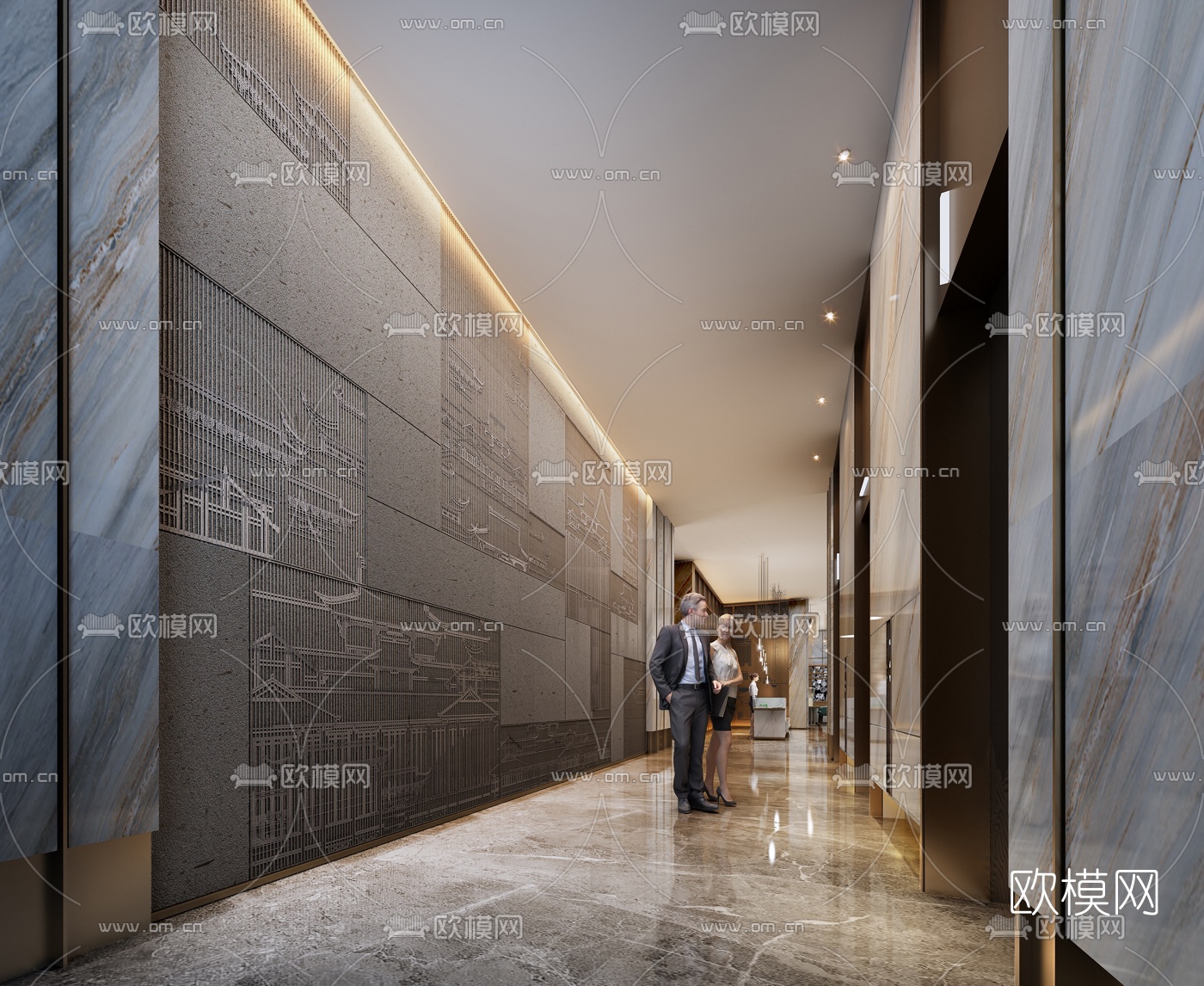 现代酒店电梯厅3d模型下载