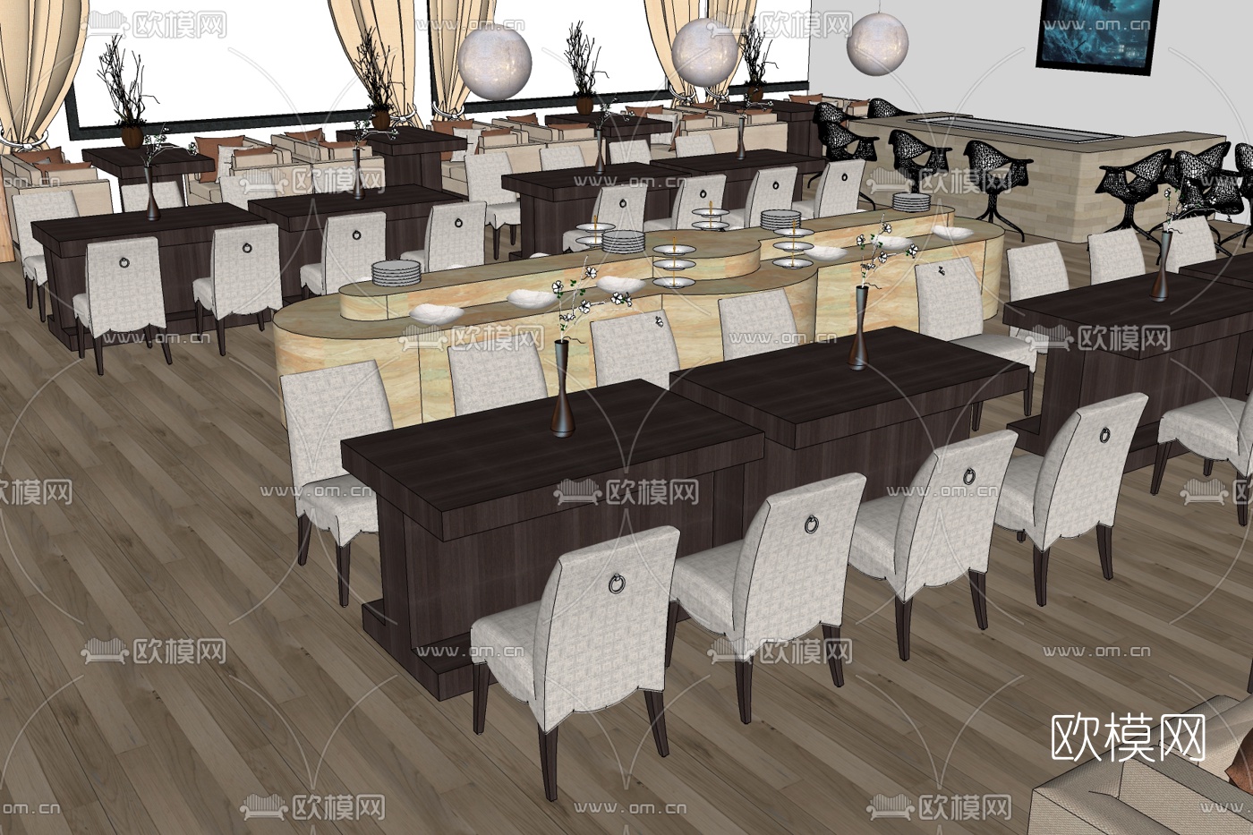 美式餐厅免费su模型下载