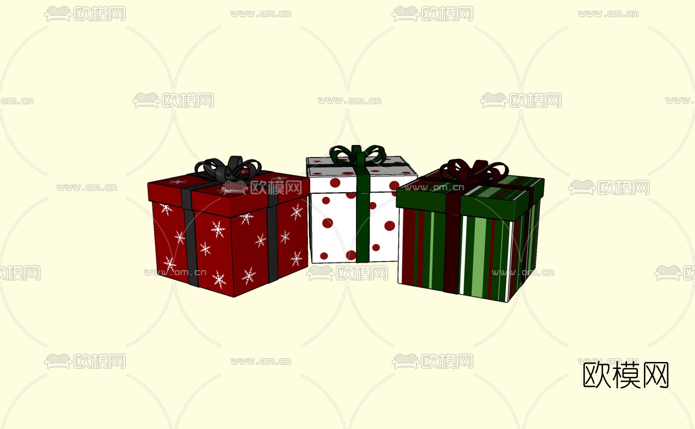 现代礼物盒摆件免费su模型下载