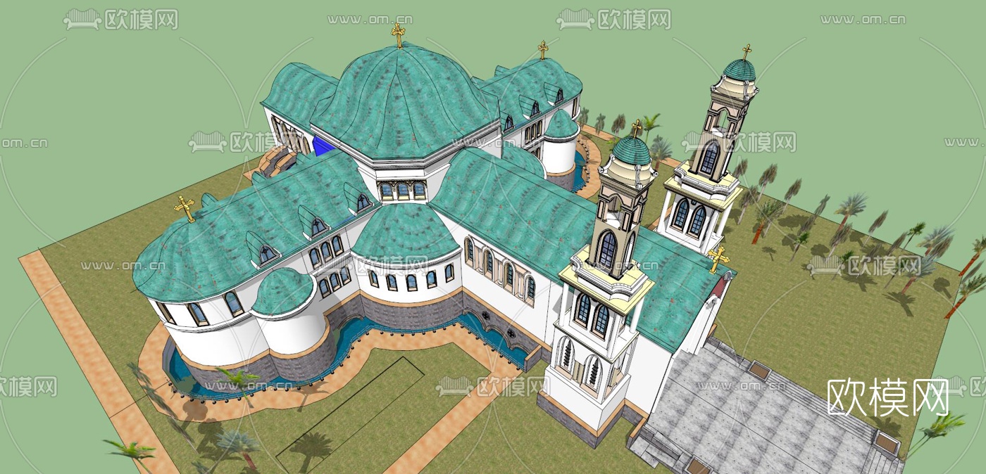 欧式教堂外观su模型下载（渲染图6）