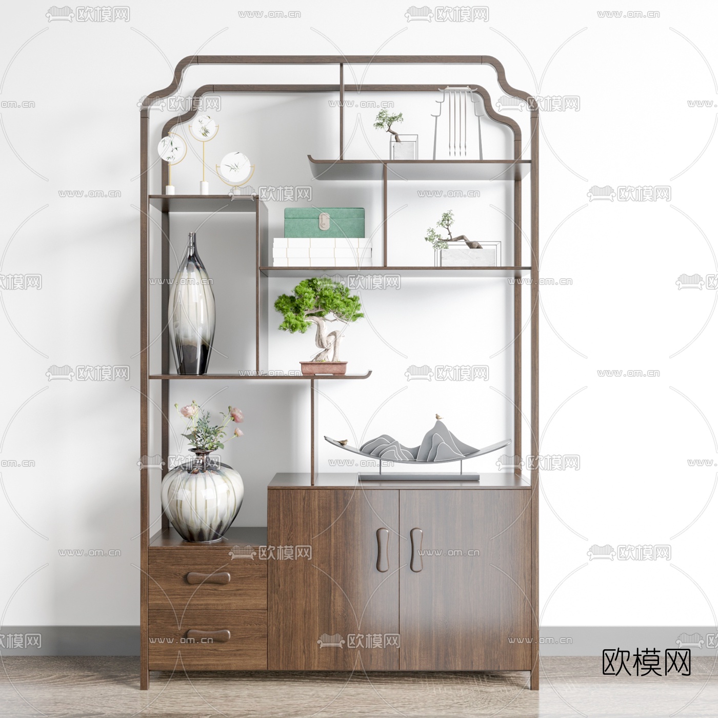 新中式实木博古架3d模型