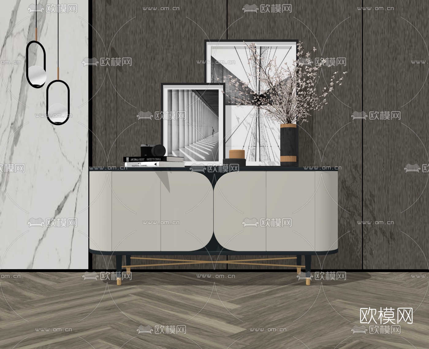 现代轻奢边柜su模型下载