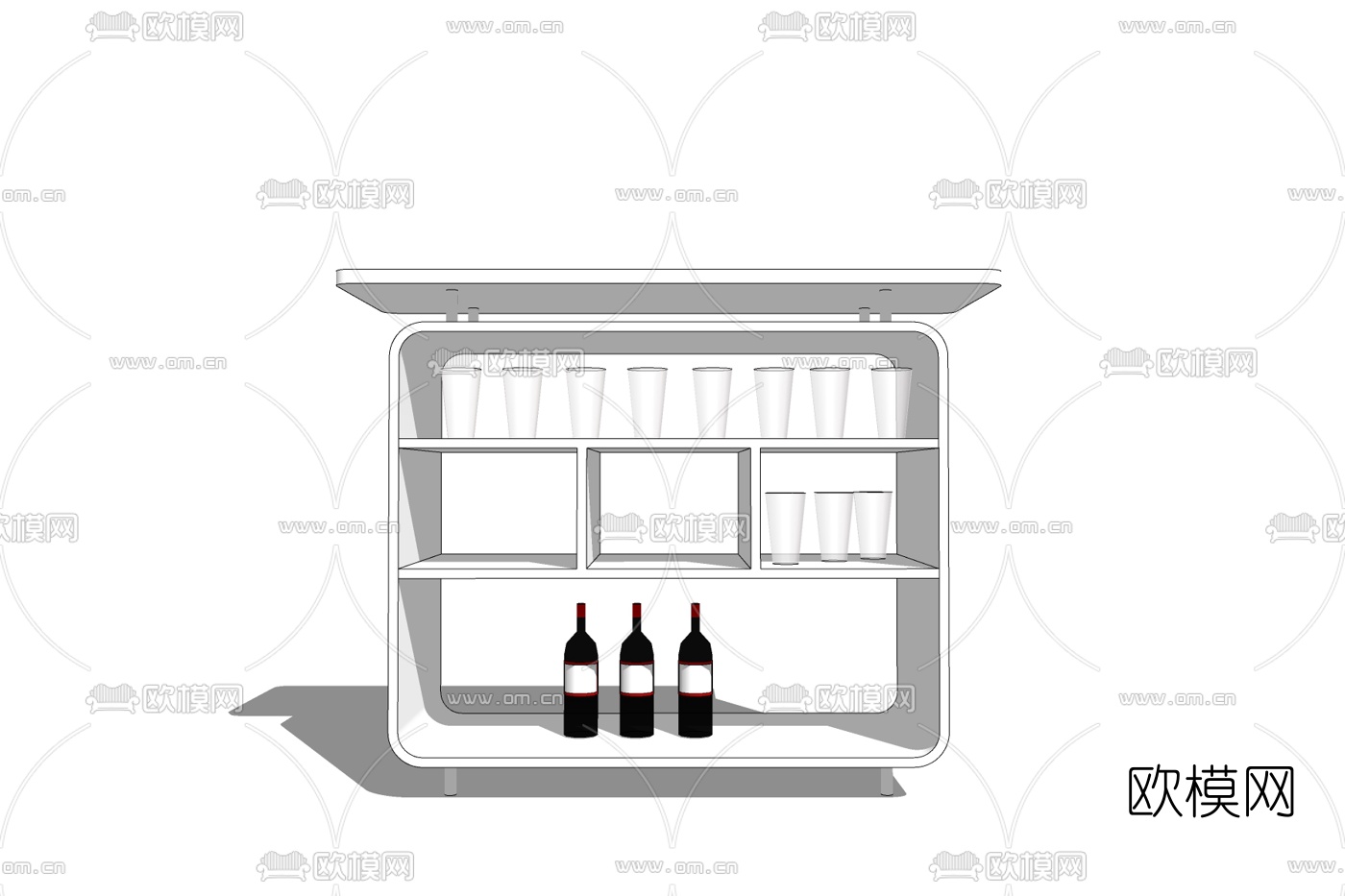 现代实木餐边柜免费su模型