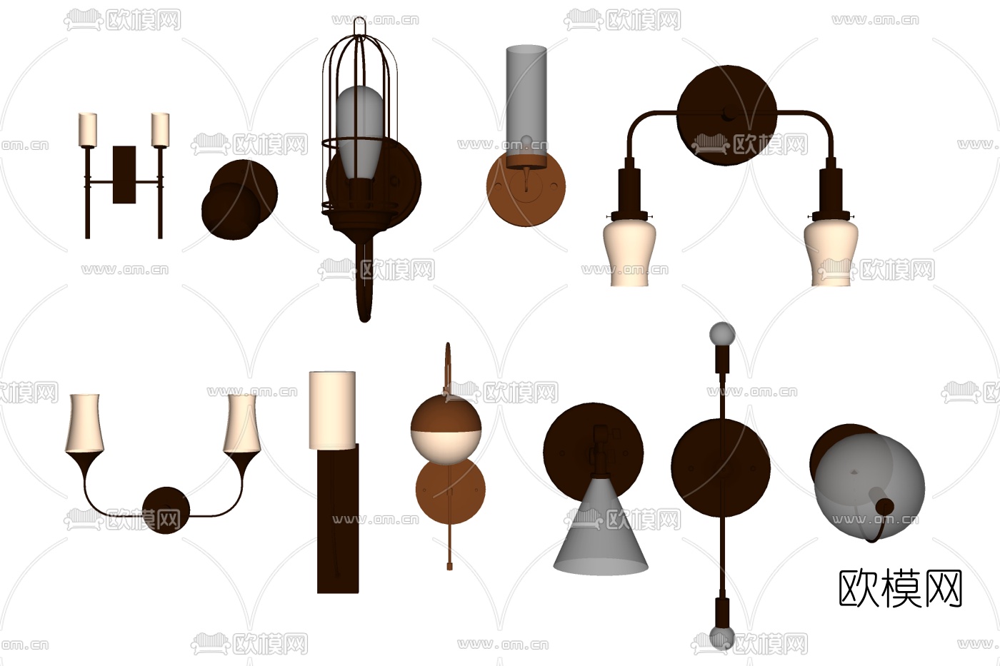 现代金属壁灯组合免费su模型下载