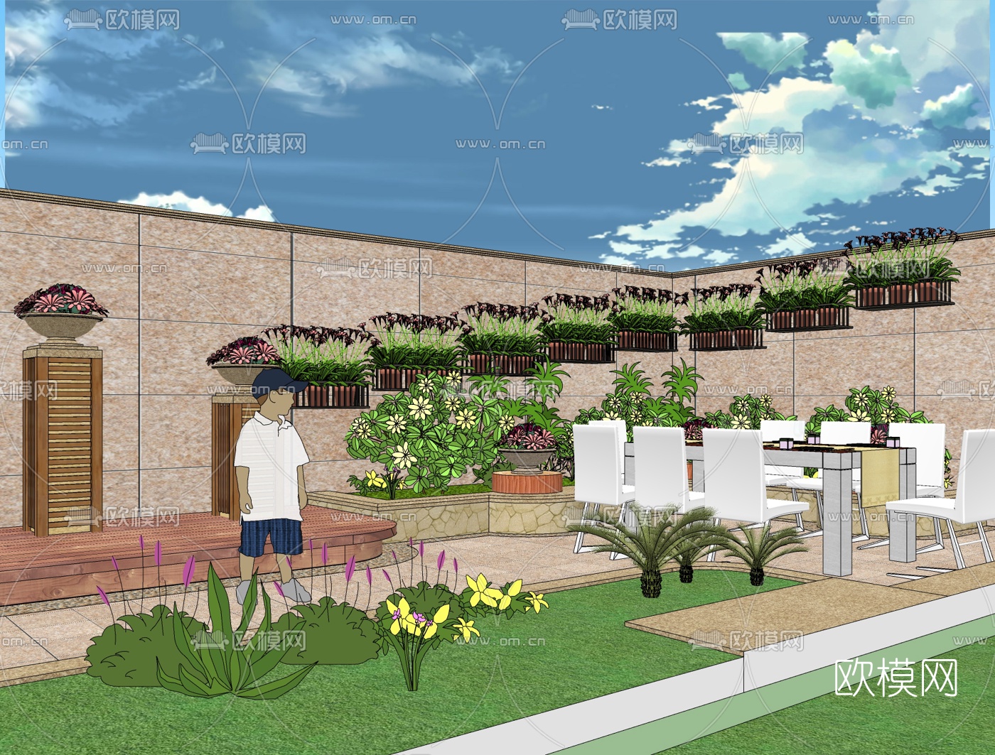 简欧庭院花园免费su模型