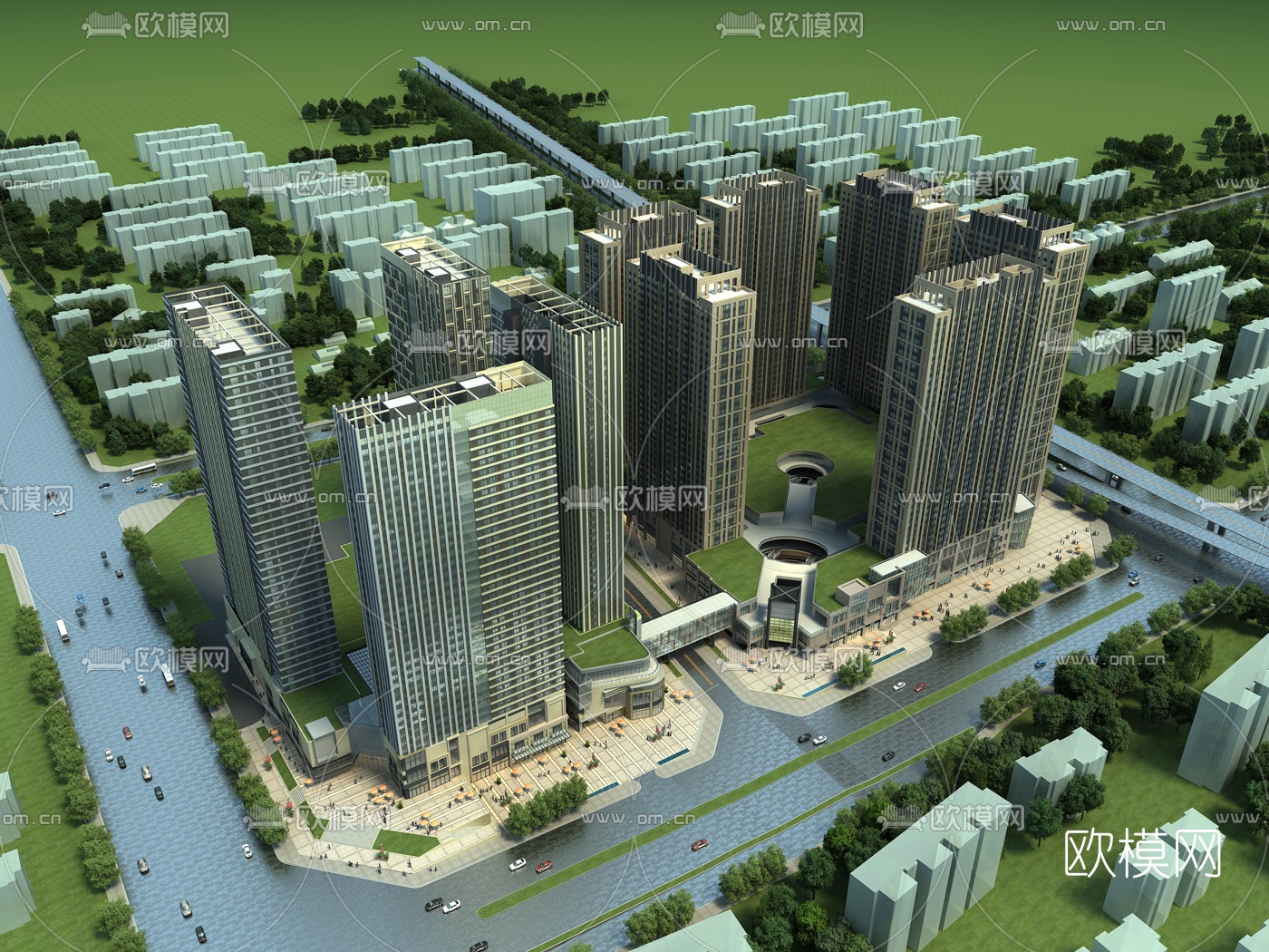 现代商业广场鸟瞰规划3d模型