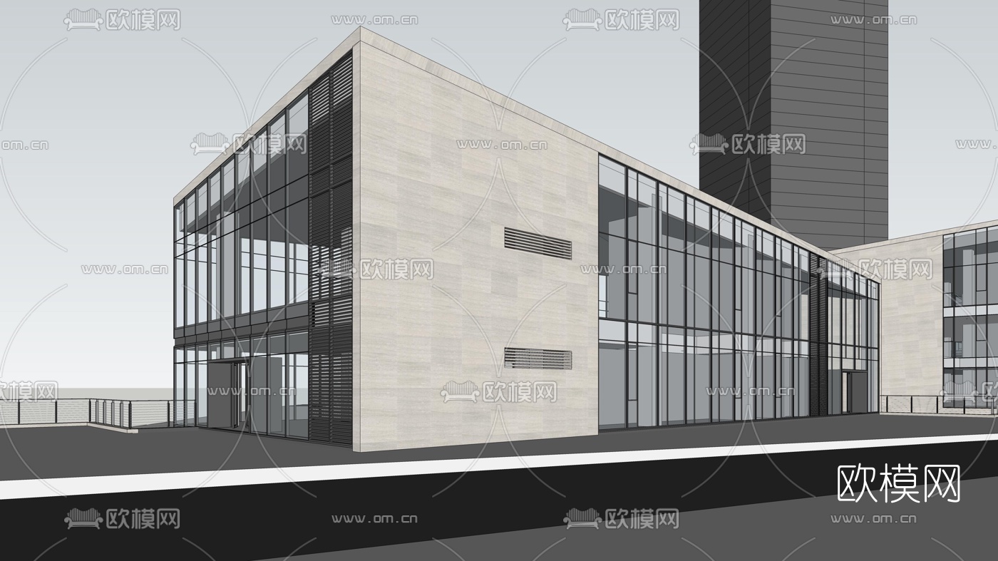 现代办公楼商业街su模型下载（渲染图5）