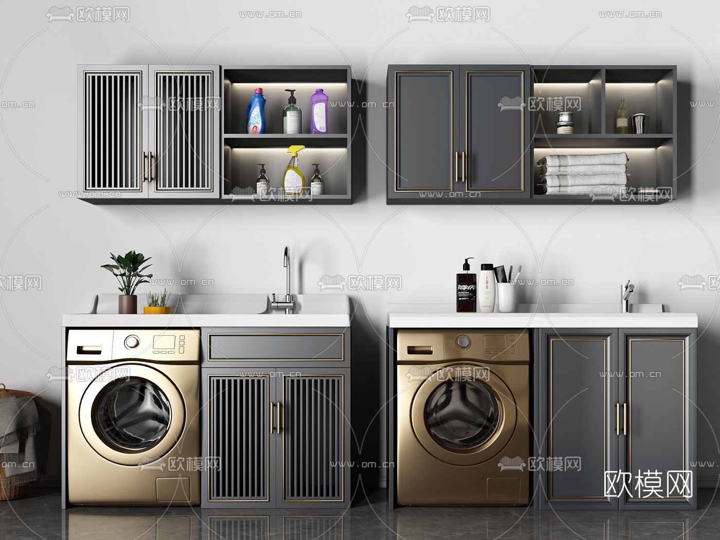 新中式浴室柜洗手台3d模型下载（渲染图1）