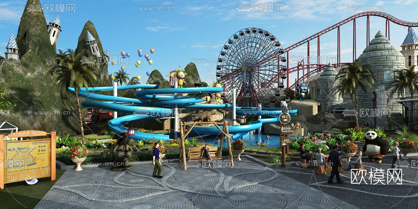 现代过山车游乐场 3d模型下载