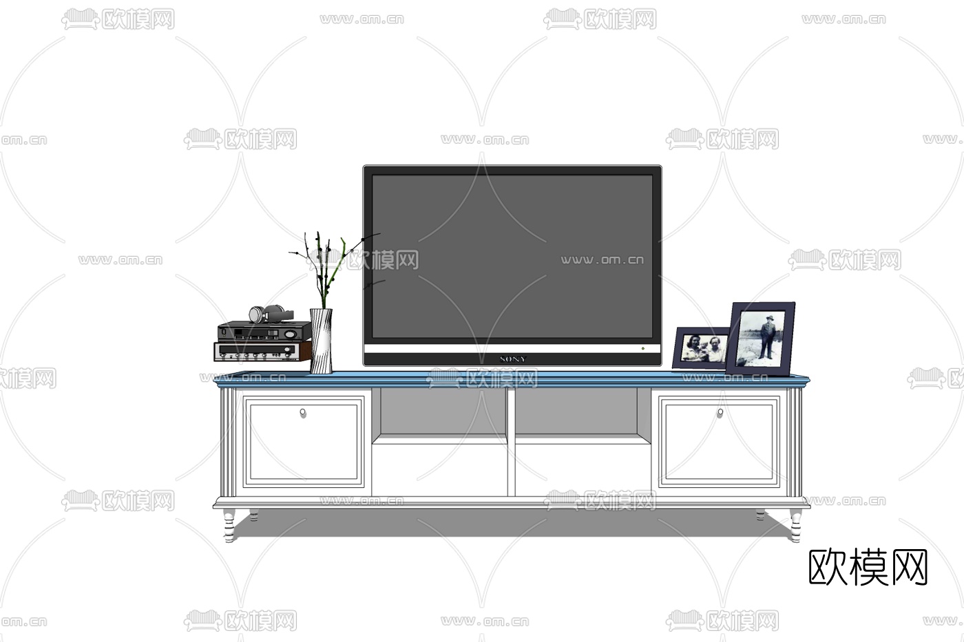 简欧实木电视柜免费su模型下载