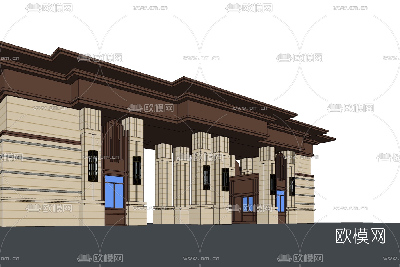 新中式公园入口免费su模型下载