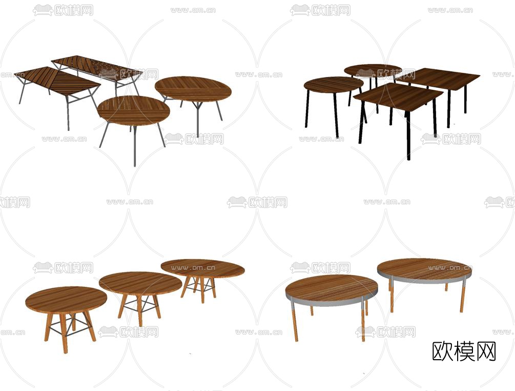 现代实木茶几su模型下载