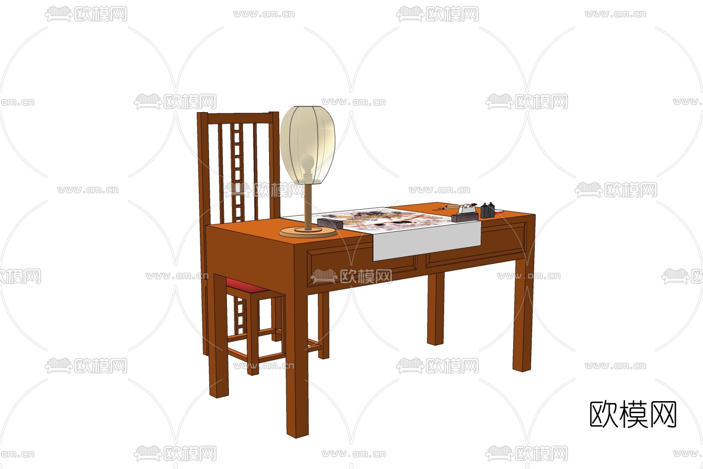 中式书桌免费su模型下载