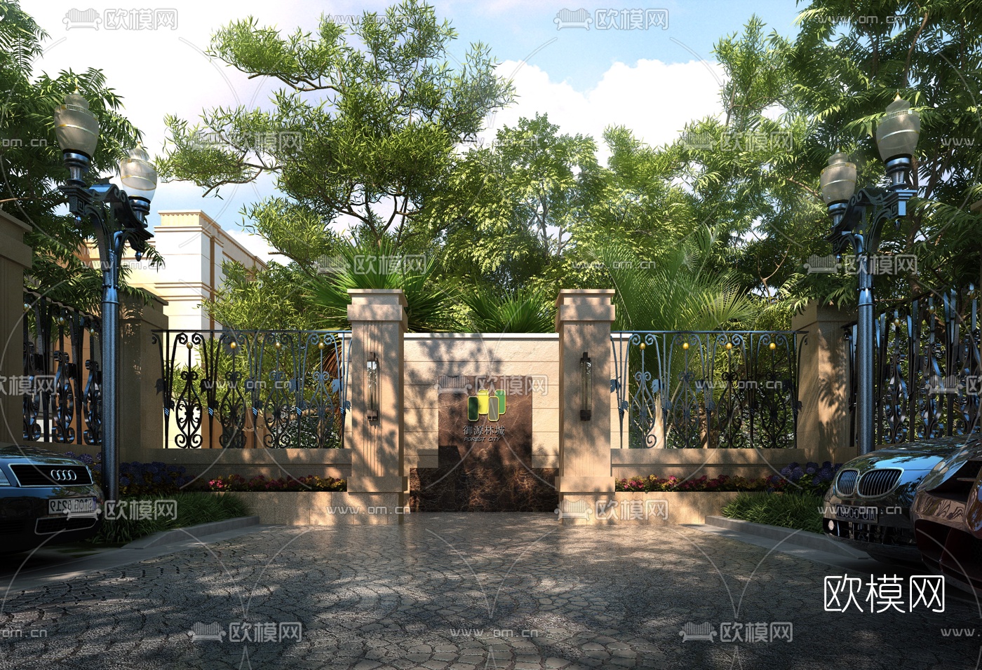 现代售楼处景观围墙3d模型下载