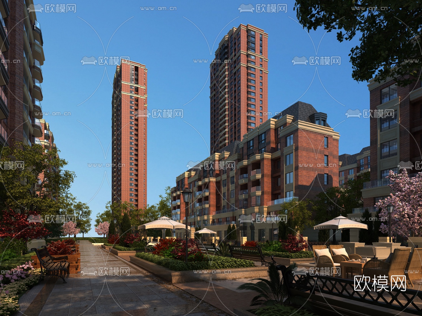 欧式高层住宅建筑外观3d模型