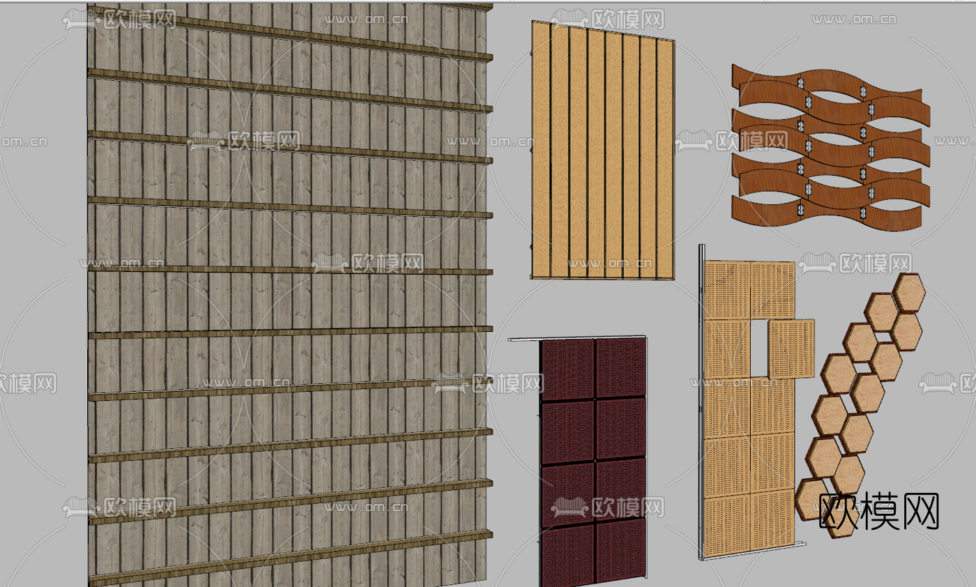 现代工装吊顶护墙板su模型下载（渲染图3）