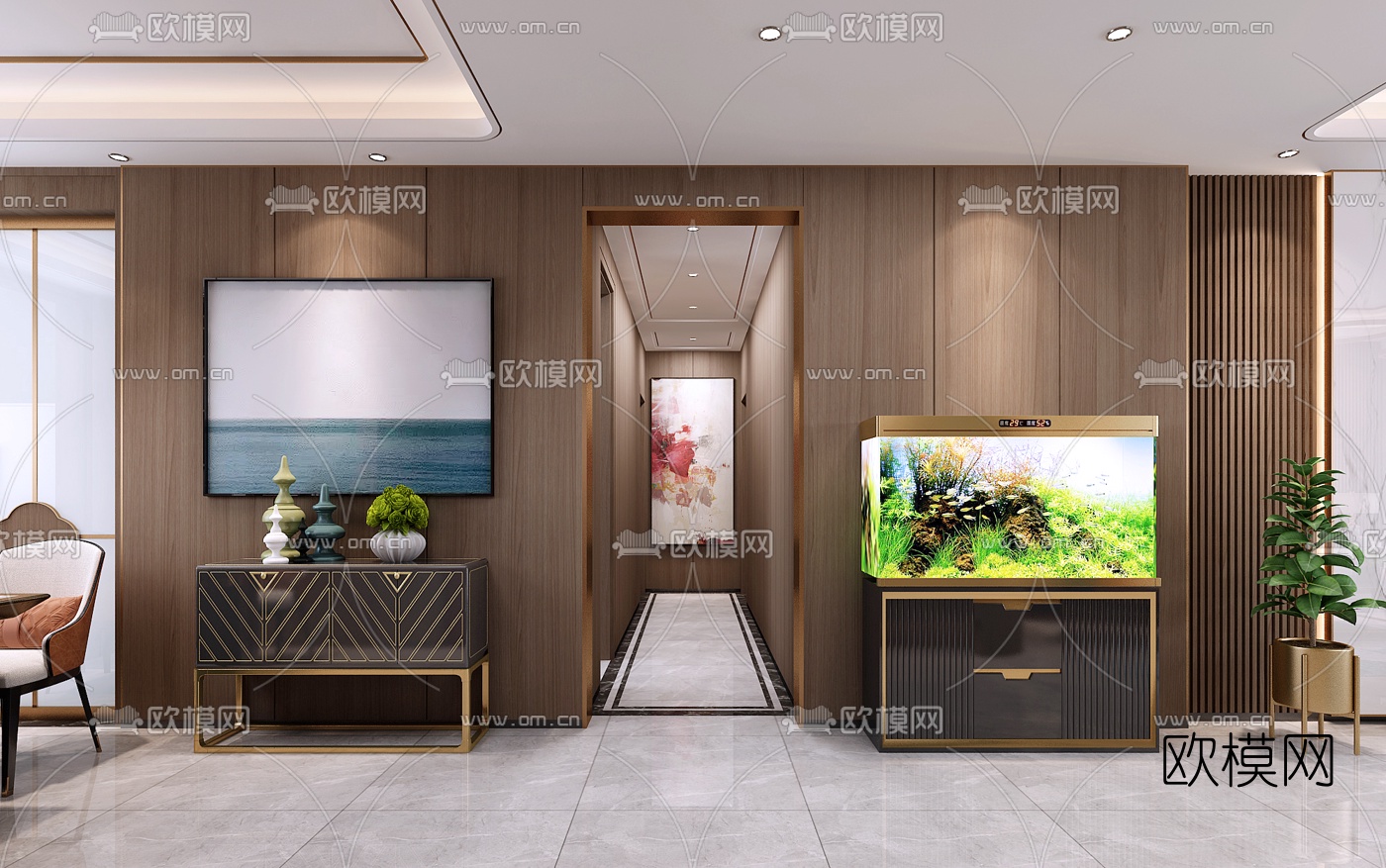 现代轻奢客厅餐厅免费3d模型