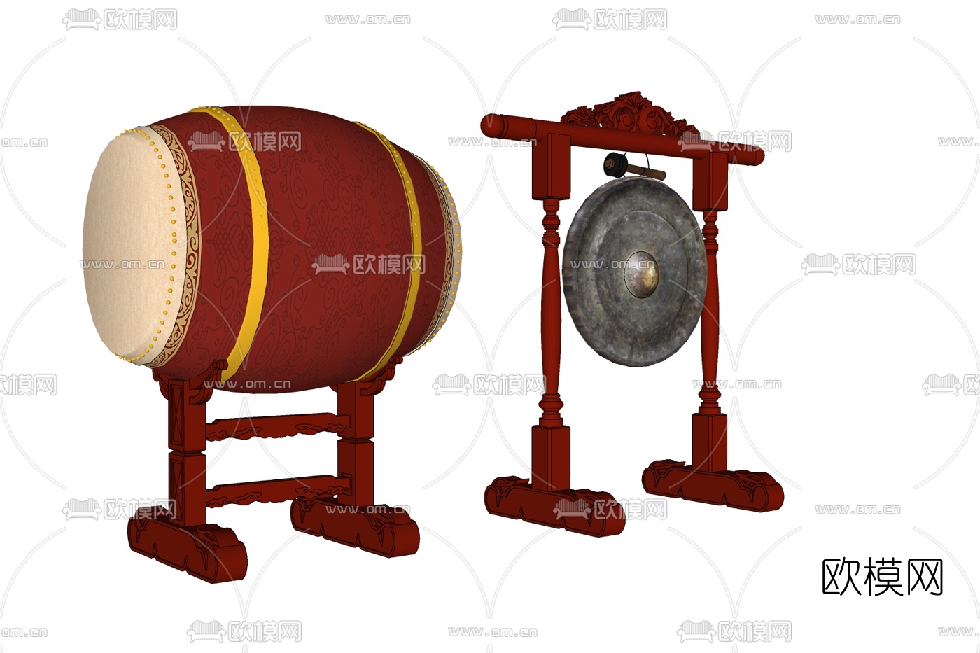 中式锣鼓免费su模型下载