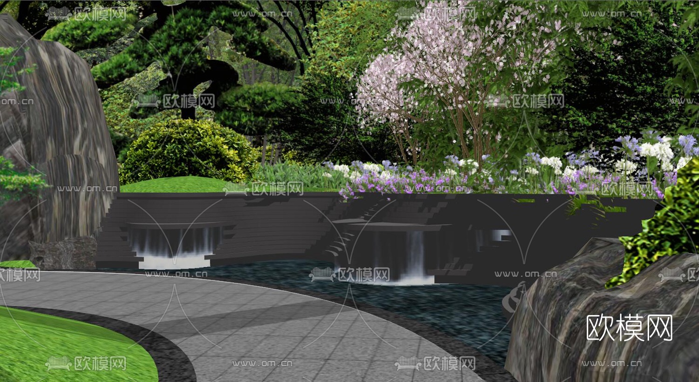 新中式售楼景观皇家蘭台府su模型下载（渲染图8）