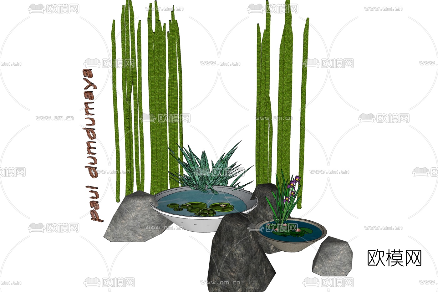 现代石头绿植小品免费su模型下载