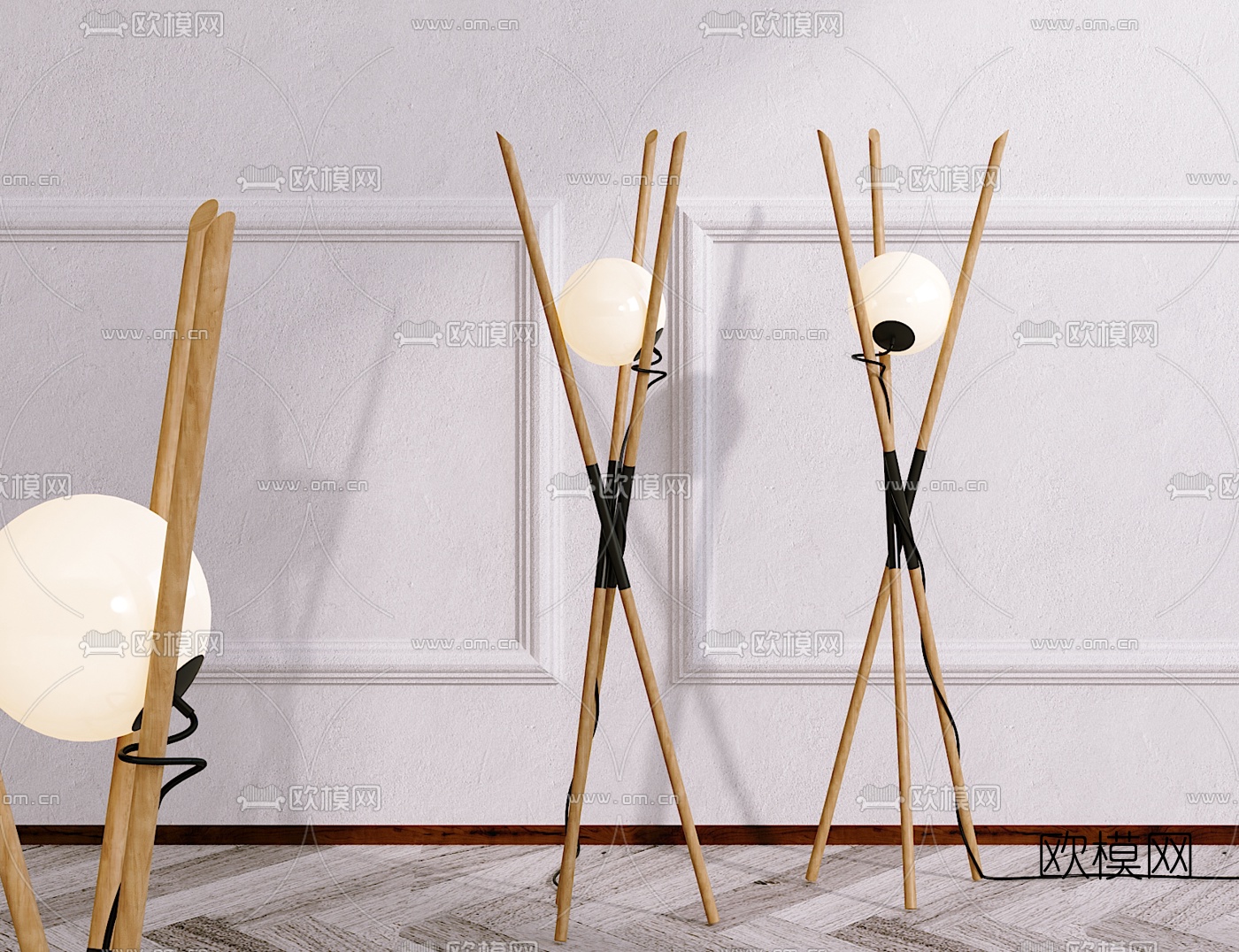 北欧原木圆形落地灯3d模型下载