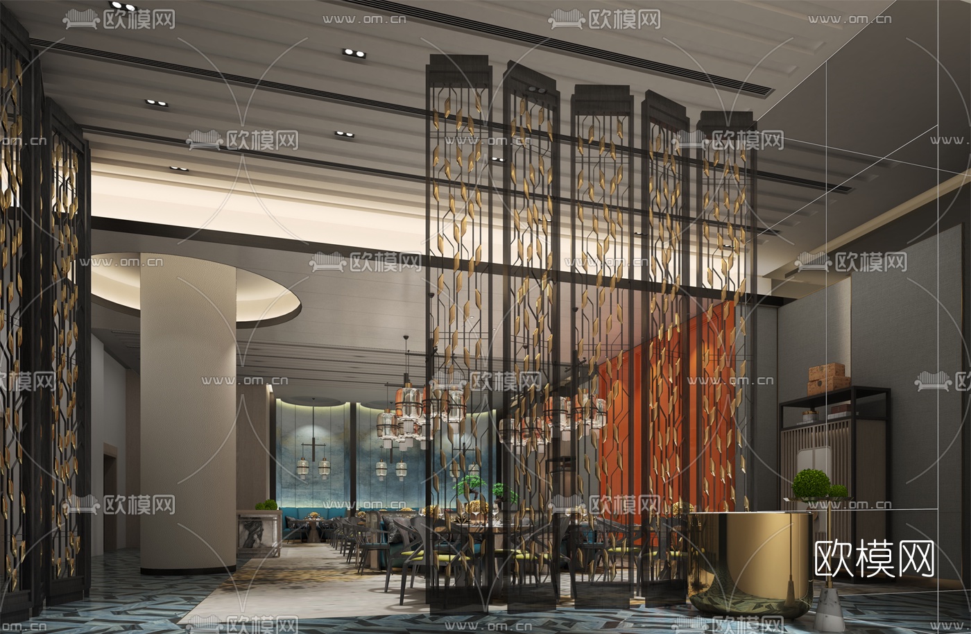 新中式轻奢中餐厅3d模型