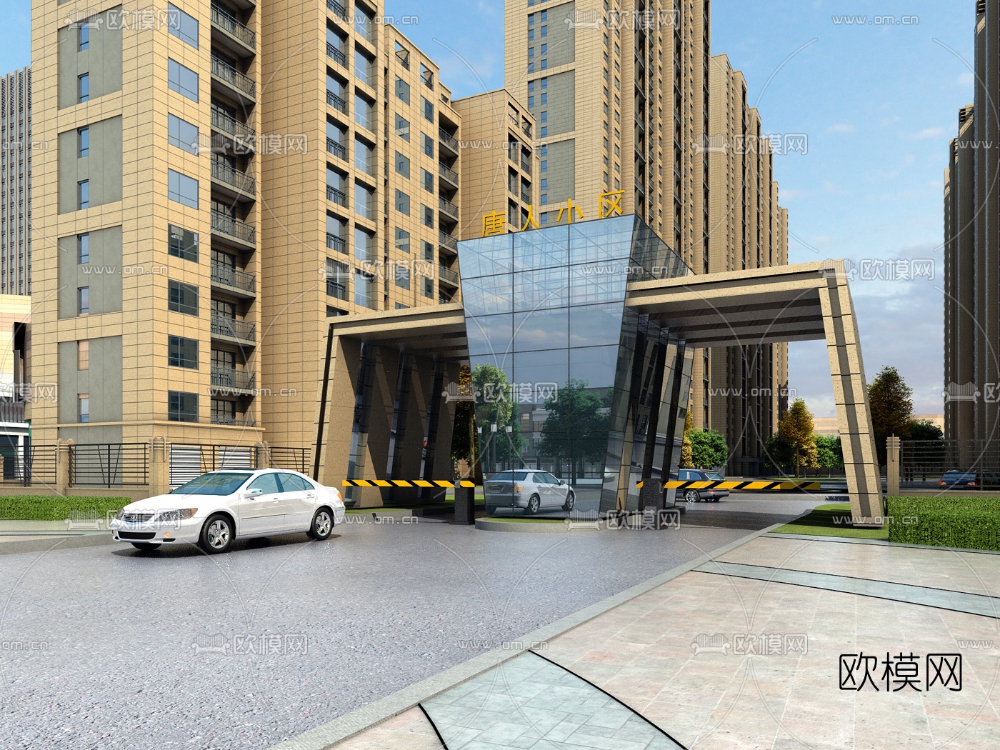 现代住宅小区大门3d模型下载