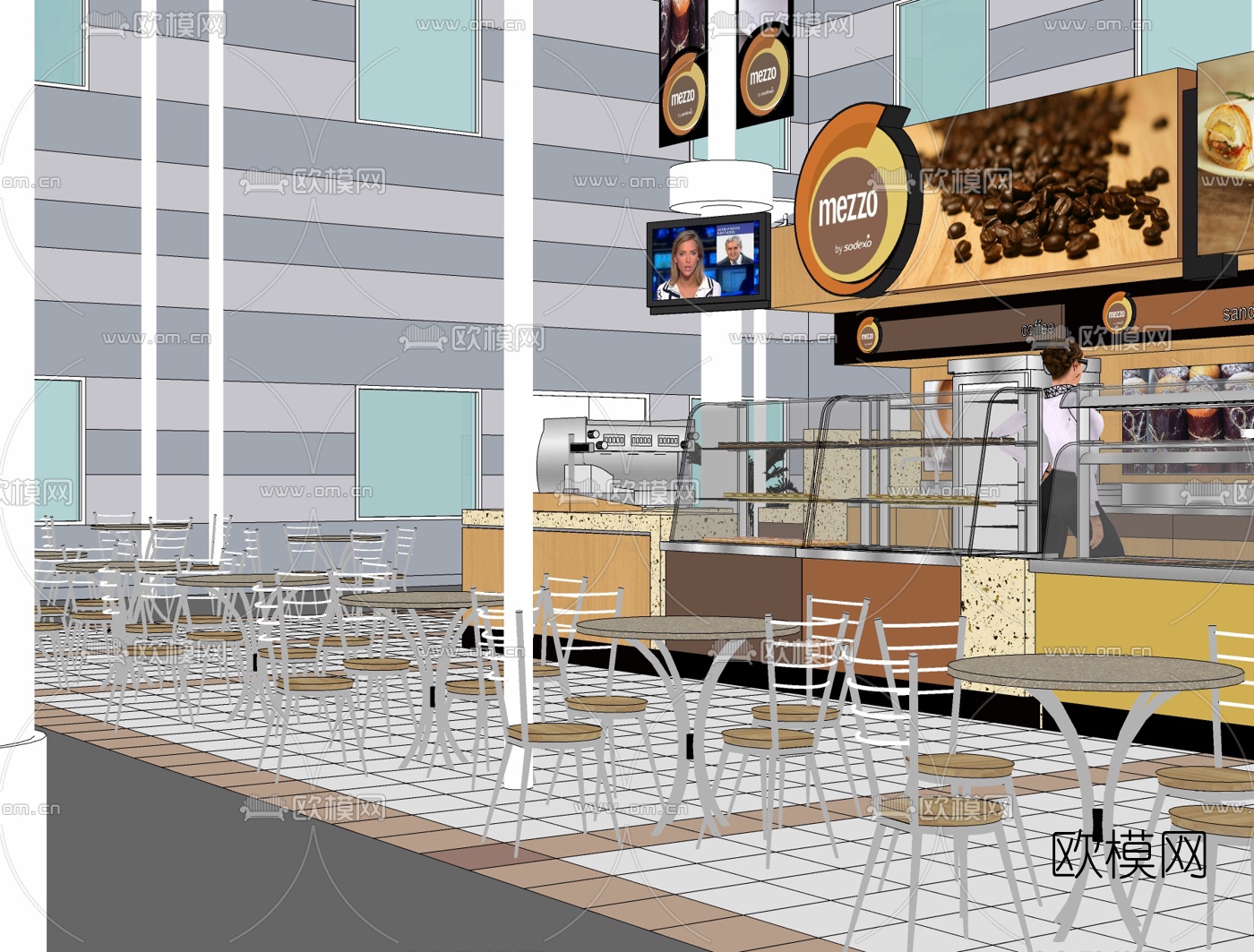现代奶茶店免费su模型下载（渲染图2）