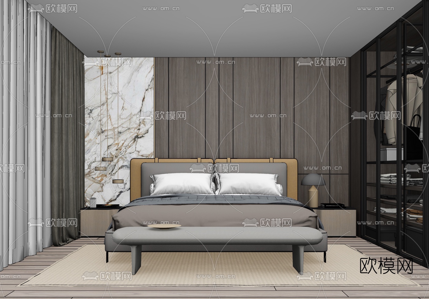 现代卧室主人房su模型
